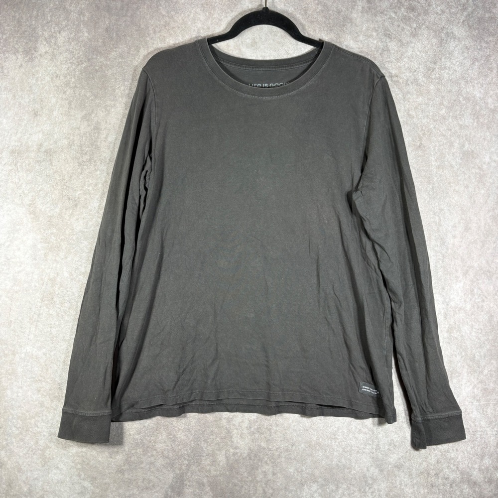 Life is Good T-Shirt Womens Large Gray Crusher Long Sleeve 100% Cotton Solid